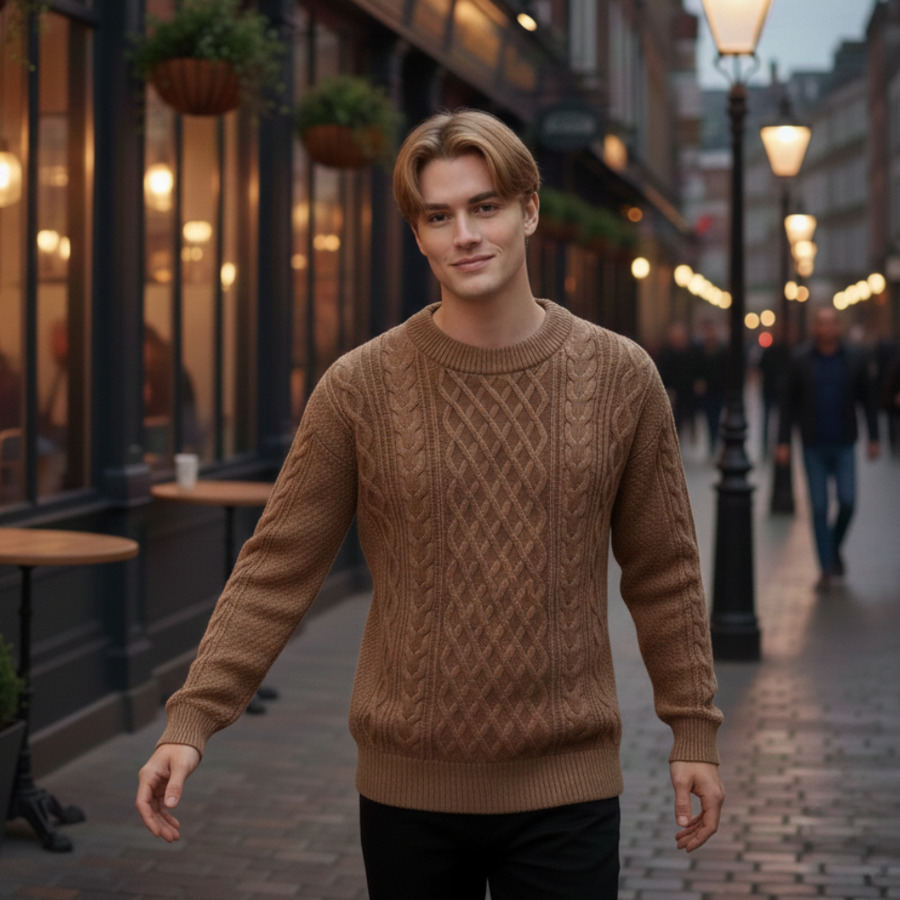 Luźny dzianinowy sweter męski z okrągłym dekoltem