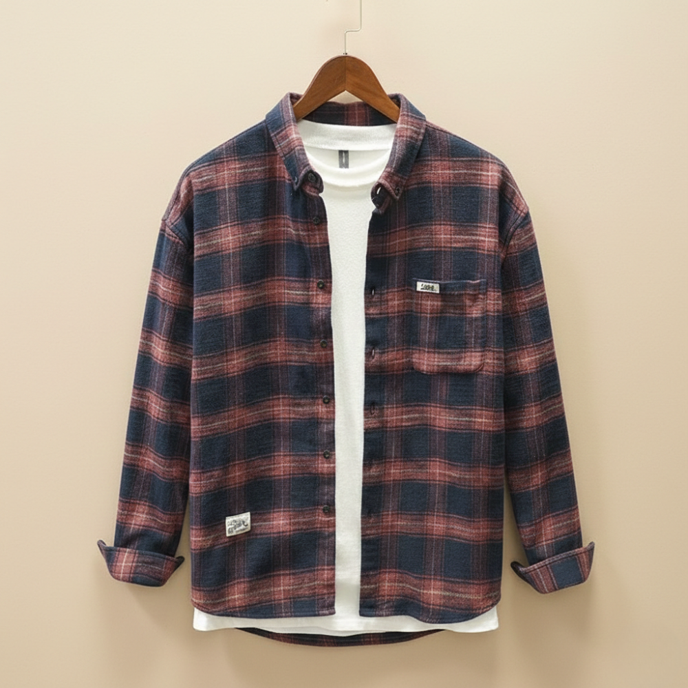 Męska koszula flanelowa w kratę, bawełniana, w stylu retro, codzienna