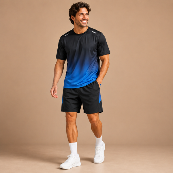 Heren sportset met shirt en korte broek in kleurverloop Jelle Jora Mode