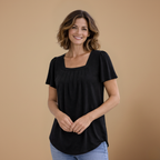 Damski casualowy T-shirt z kwadratowym dekoltem i krótkim rękawem