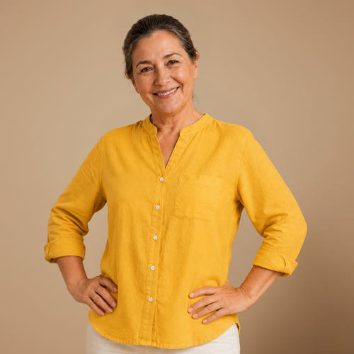 Damesblouse met losse pasvorm knoopsluiting en V-hals Jelle Jora Mode