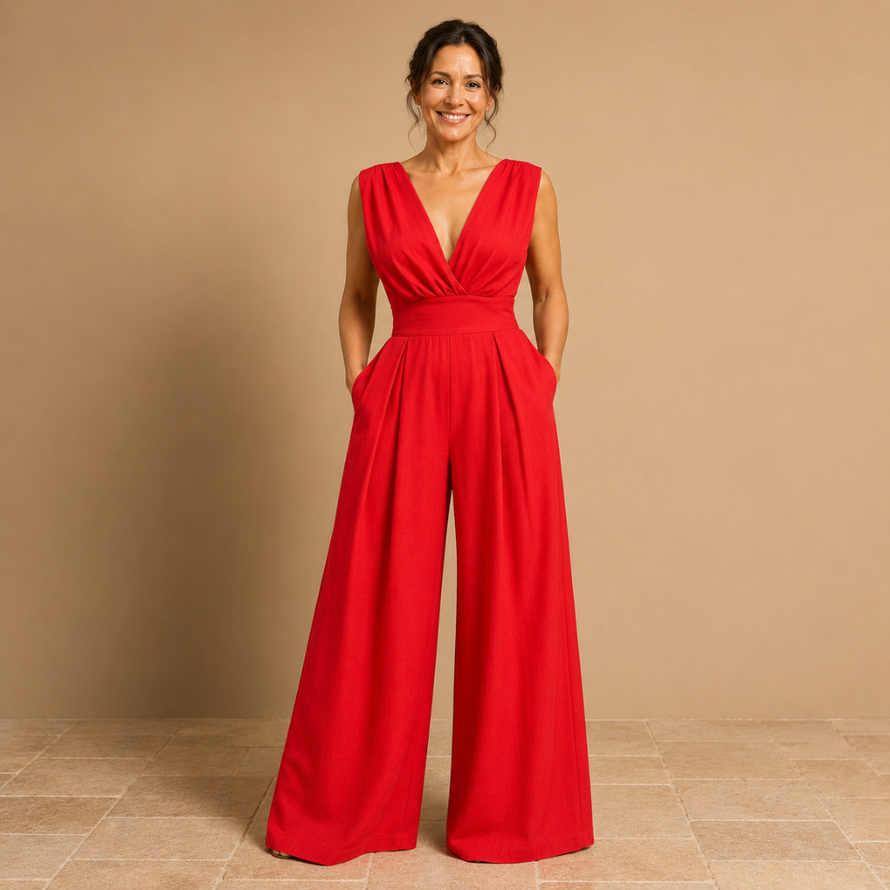 Dames elegante jumpsuit met V-hals en wijde pijpen Jelle Jora Mode