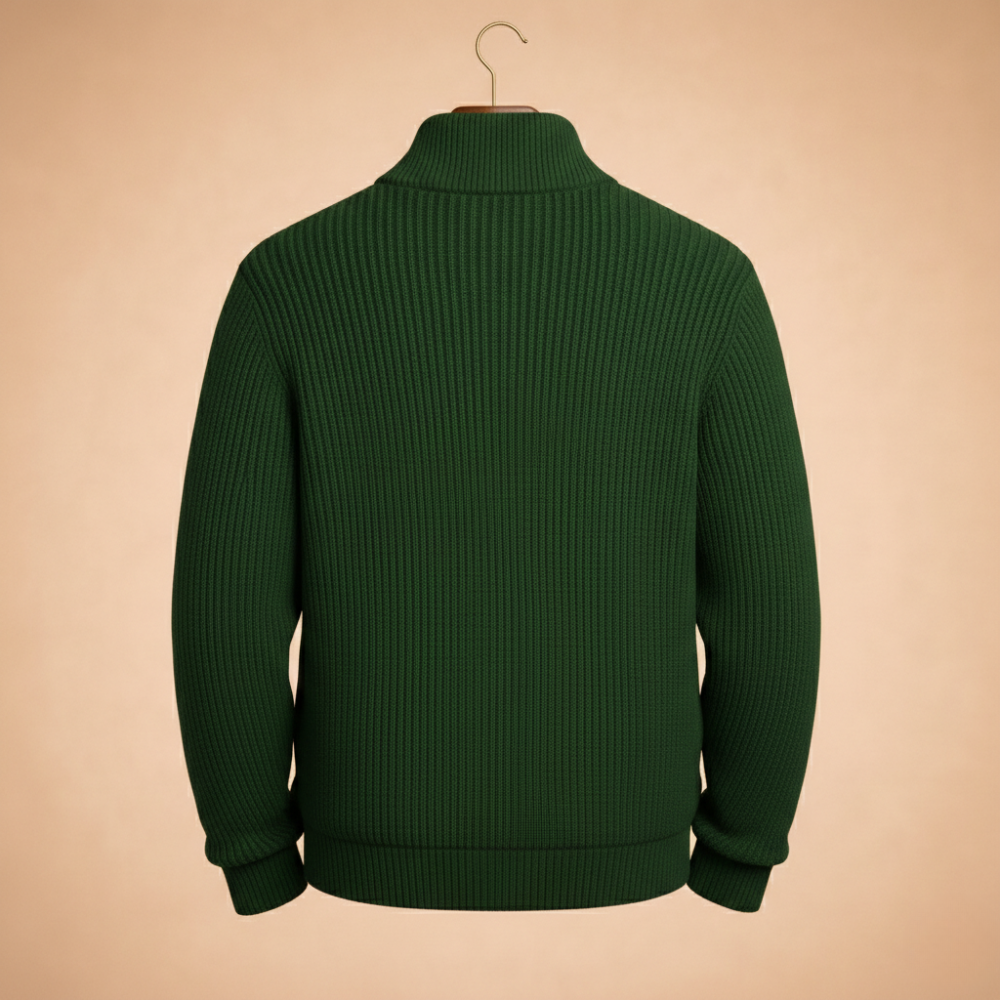 Sweter z dzianiny prążkowanej z zamkiem błyskawicznym 1/4
