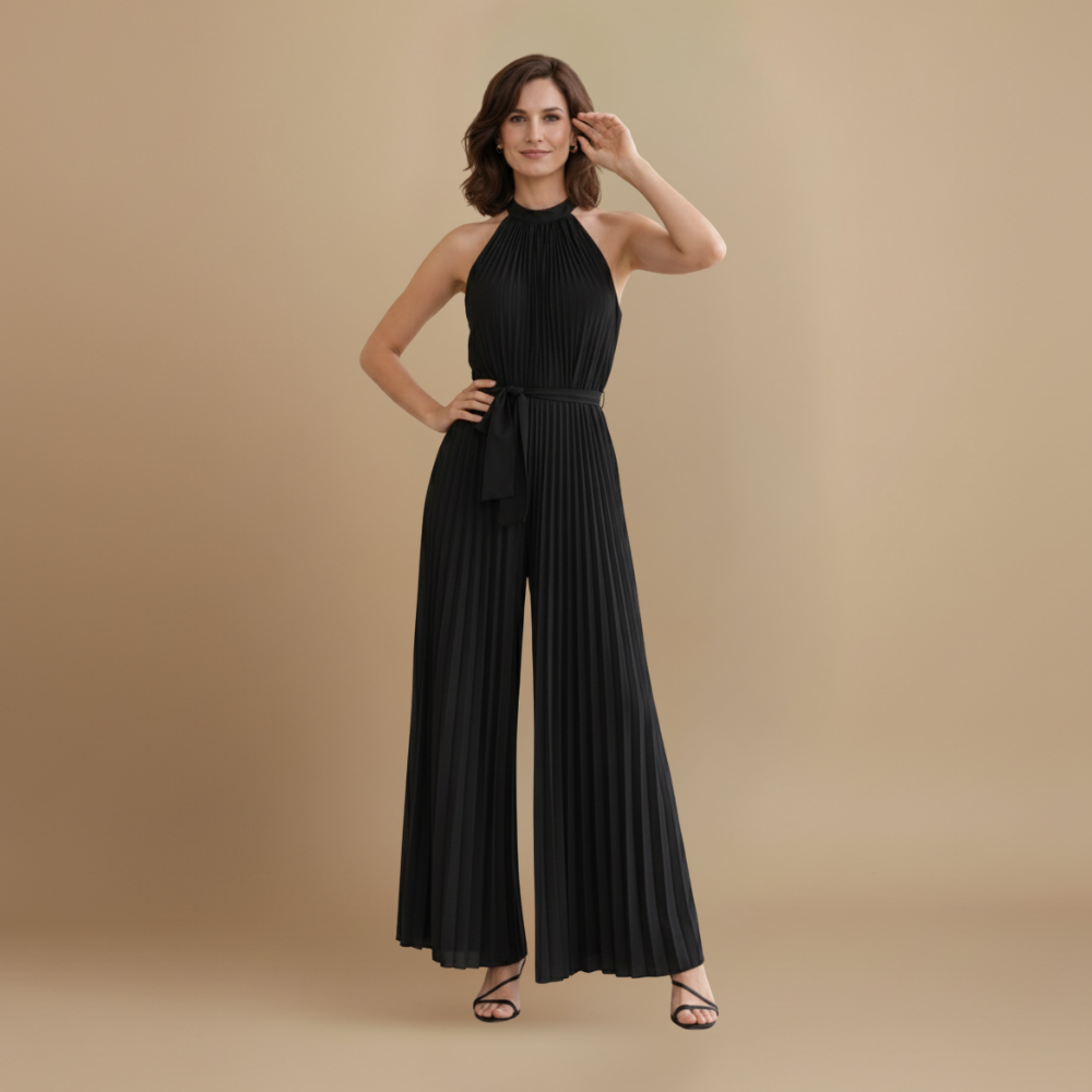 Dames geplooide jumpsuit – hoge hals ontwerp met riem Jelle Jora Mode