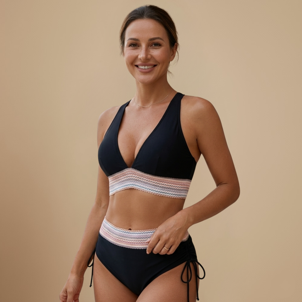 Damski zestaw bikini z wysokim stanem i dekoltem typu halter