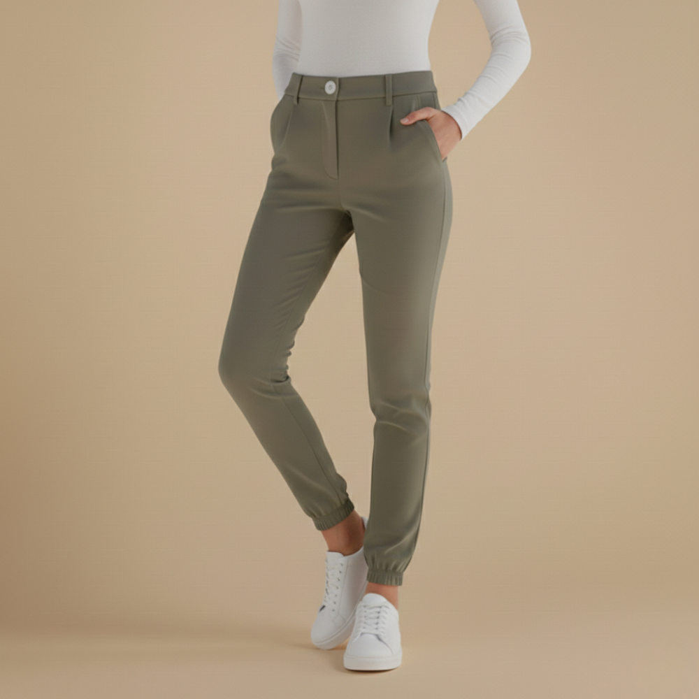 Slim fit joggingbroek met hoge taille en omslag voor dames Jelle Jora Mode