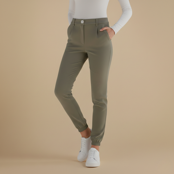 Slim fit joggingbroek met hoge taille en omslag voor dames Jelle Jora Mode
