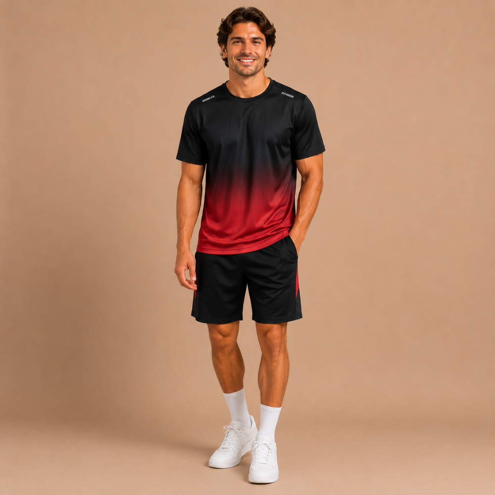 Heren sportset met shirt en korte broek in kleurverloop Jelle Jora Mode