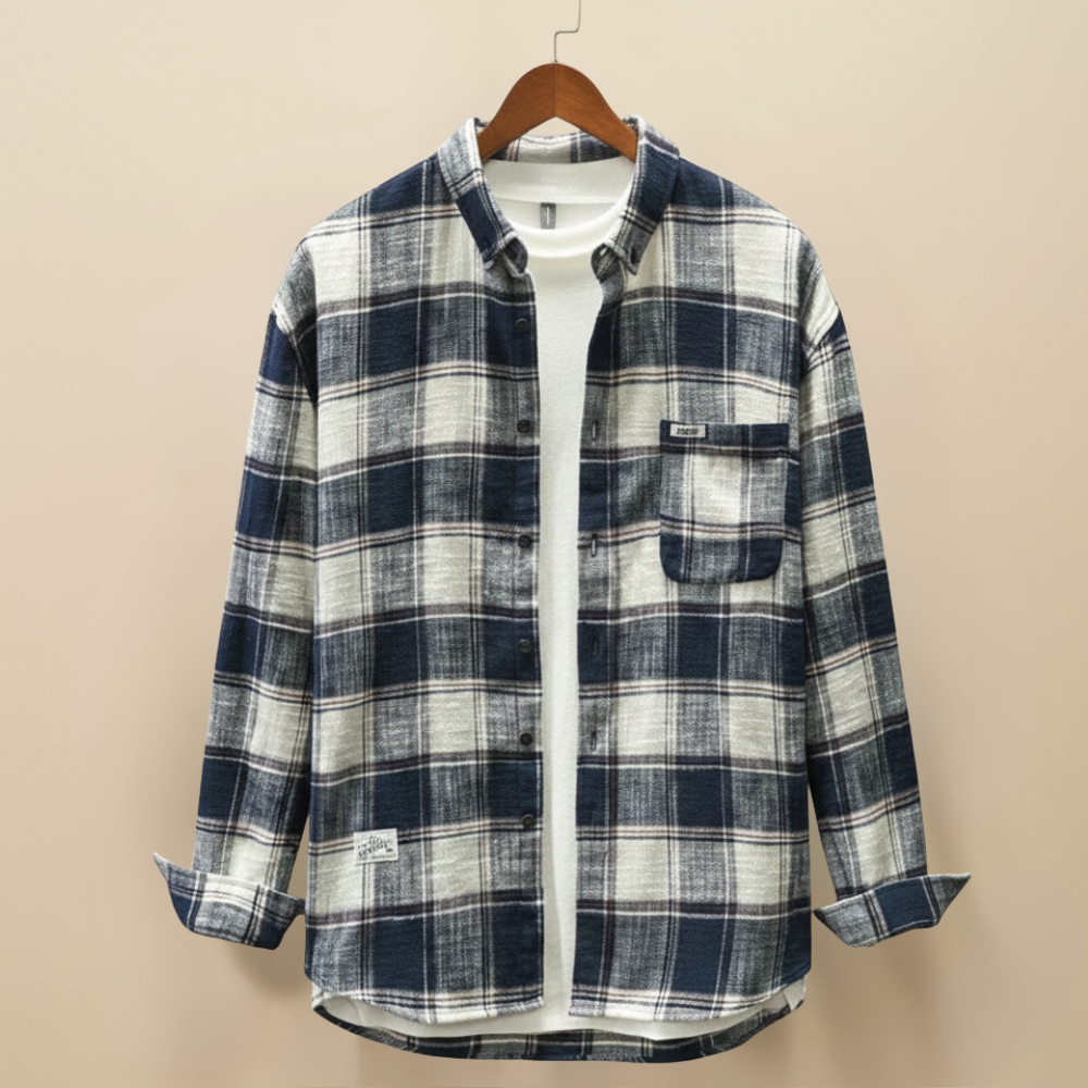 Męska koszula flanelowa w kratę, bawełniana, w stylu retro, codzienna