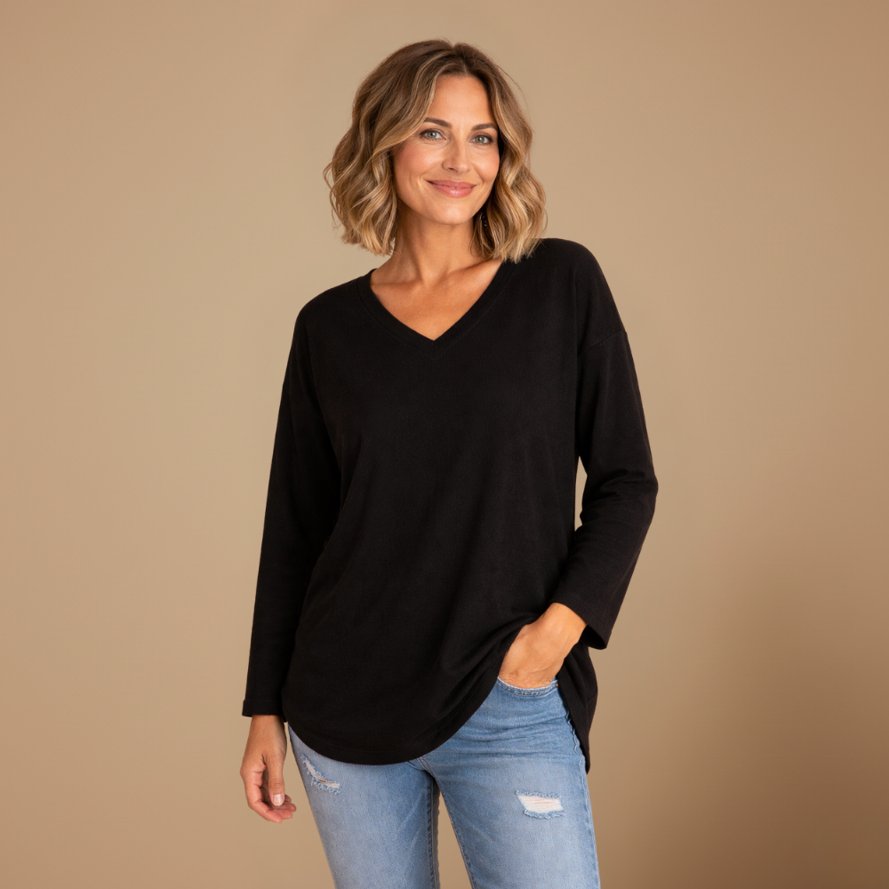Dames ledigvallend casual t-shirt met lange mouwen en v-hals Jelle Jora Mode