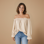 Dames zomerse blouse met ruches en off-shoulder design Jelle Jora Mode