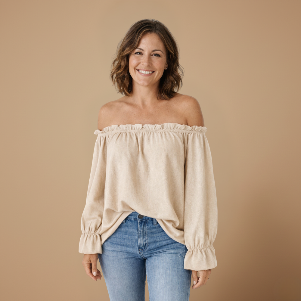 Dames zomerse blouse met ruches en off-shoulder design Jelle Jora Mode