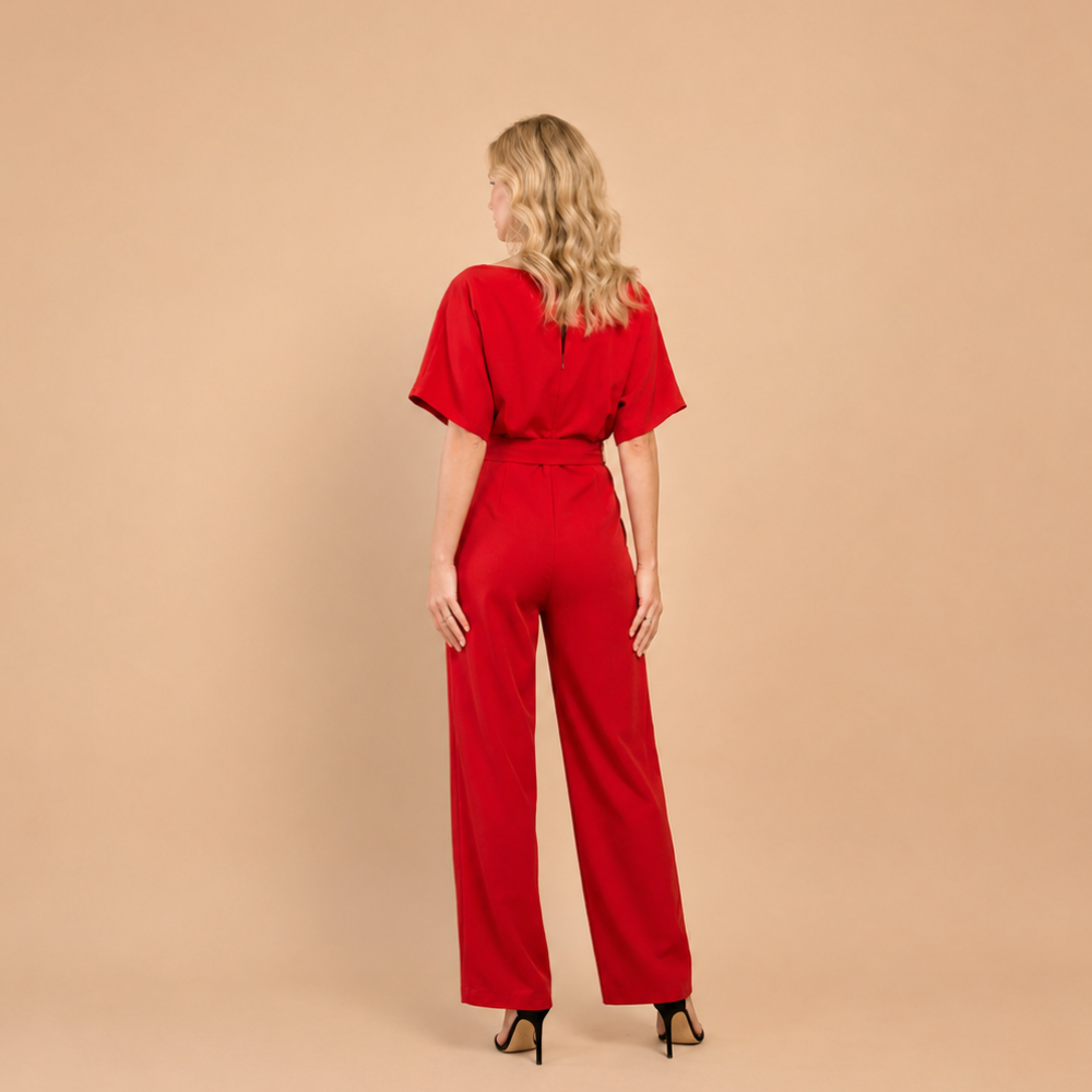 Dames jumpsuit met strik in de taille en wijde pijpen Jelle Jora Mode