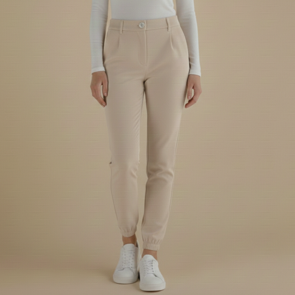 Slim fit joggingbroek met hoge taille en omslag voor dames Jelle Jora Mode