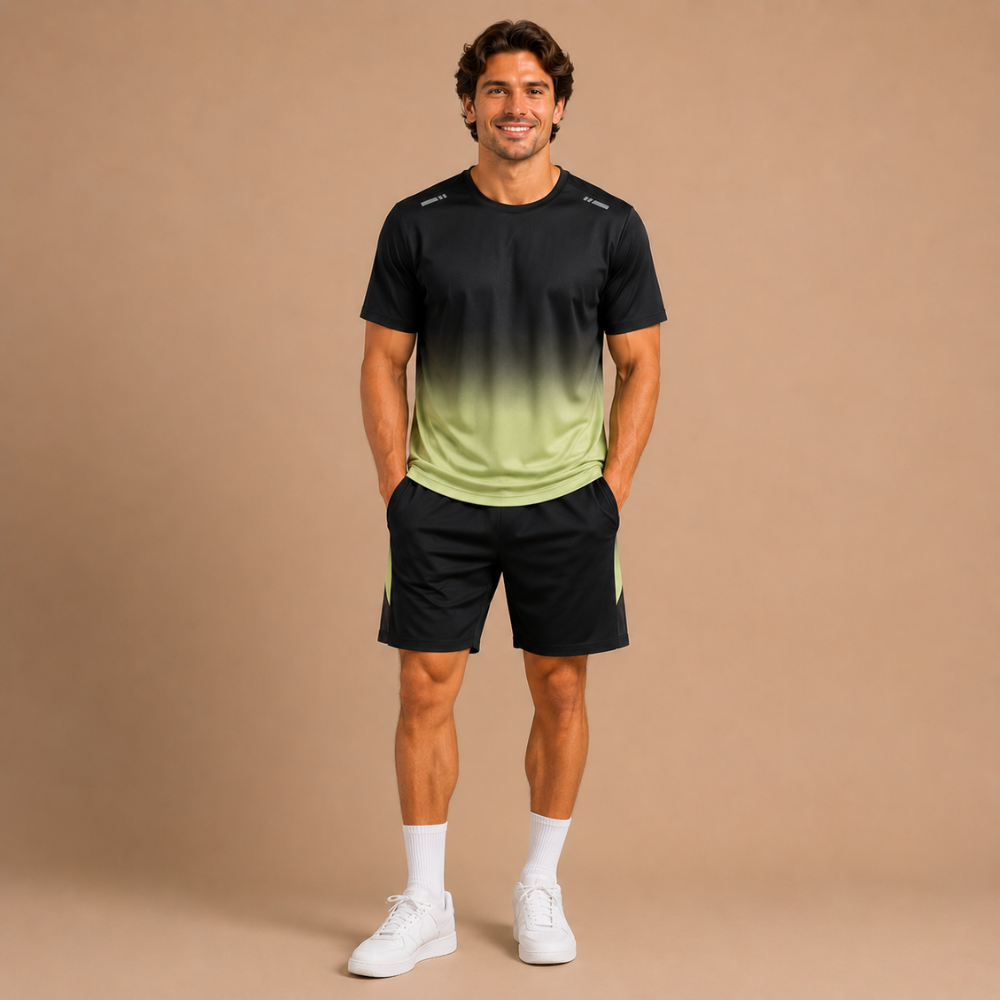 Heren sportset met shirt en korte broek in kleurverloop Jelle Jora Mode