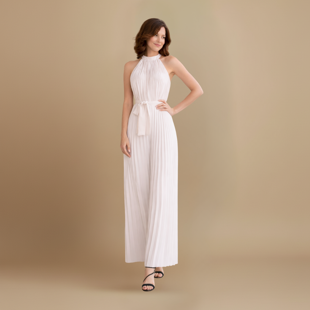Dames geplooide jumpsuit – hoge hals ontwerp met riem Jelle Jora Mode