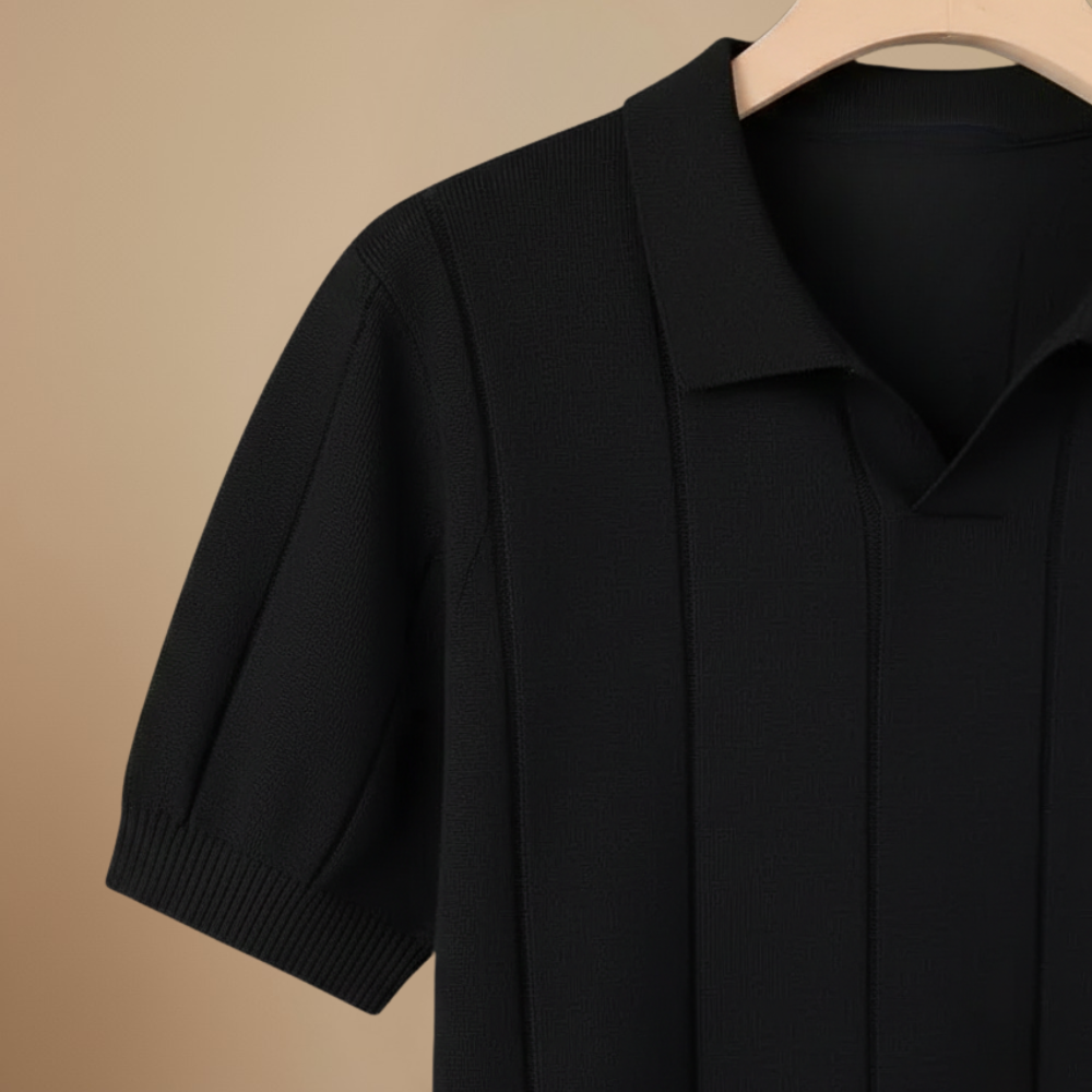 Męska dzianinowa koszulka polo slim fit z krótkim rękawem