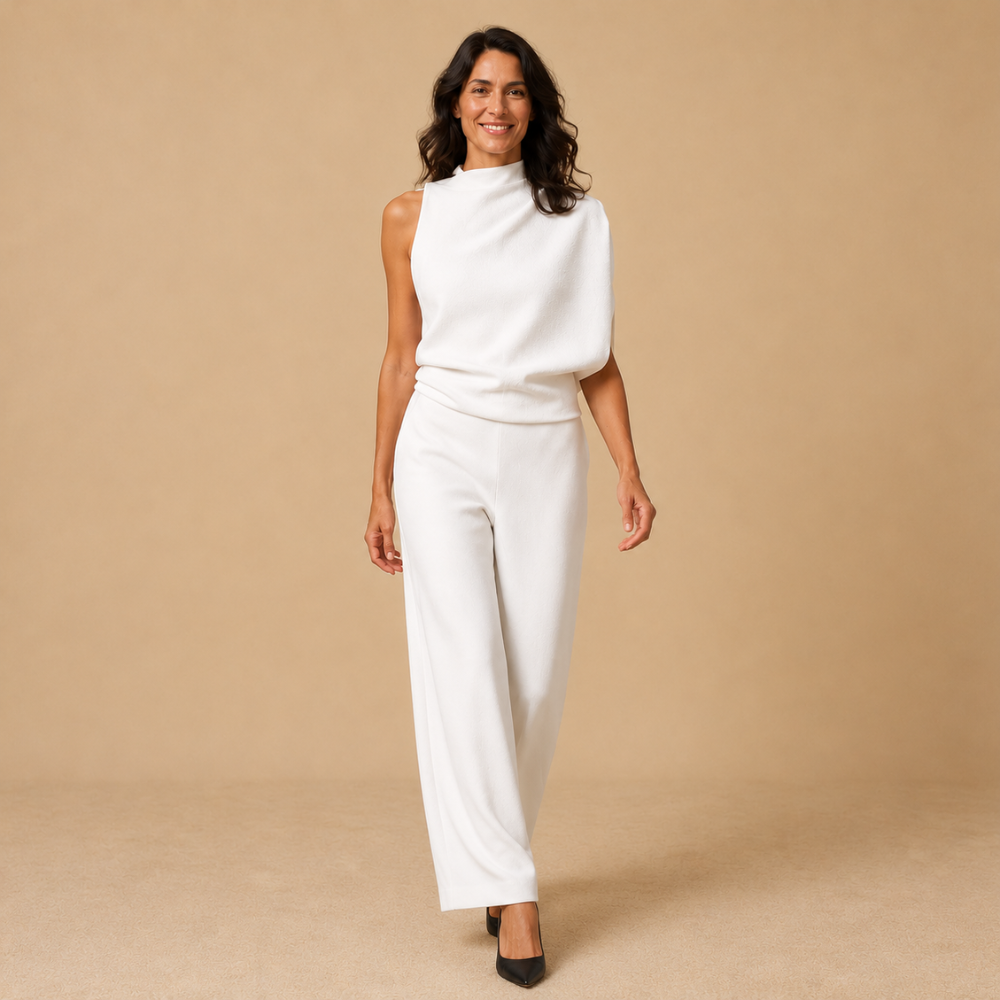 Dames jumpsuit met hoge kraag en wijde pijpen Jelle Jora Mode
