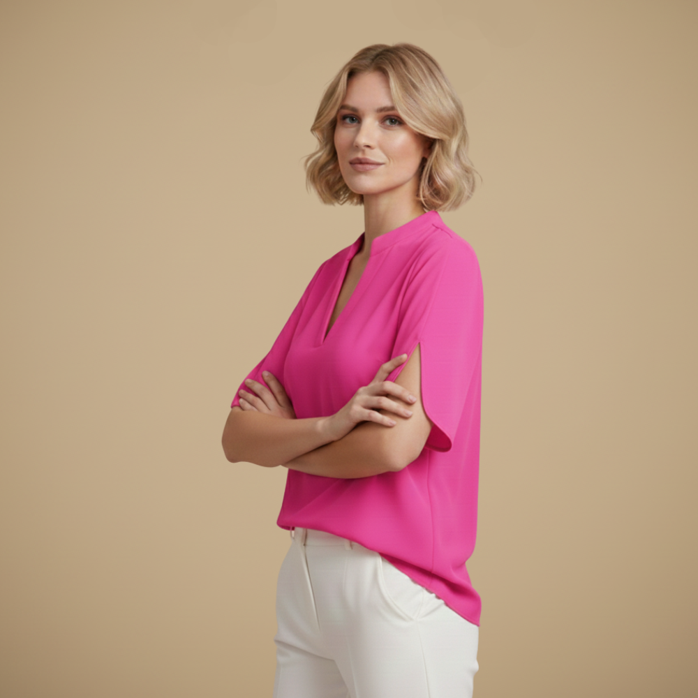 Luźna bluzka damska z dekoltem V i rozciętymi rękawami