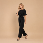 Dames jumpsuit met strik in de taille en wijde pijpen Jelle Jora Mode