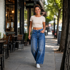 Damskie jeansy z szerokimi nogawkami ze streczowego denimu