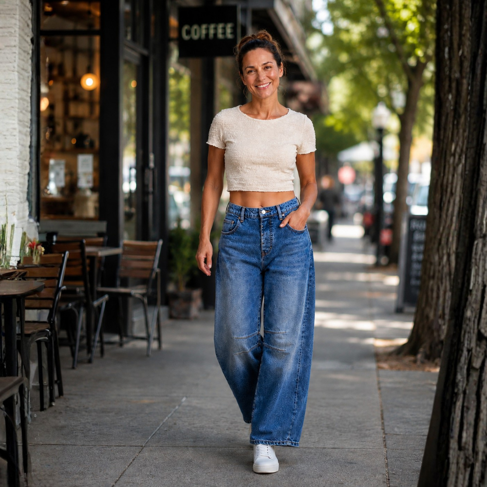 Damskie jeansy z szerokimi nogawkami ze streczowego denimu