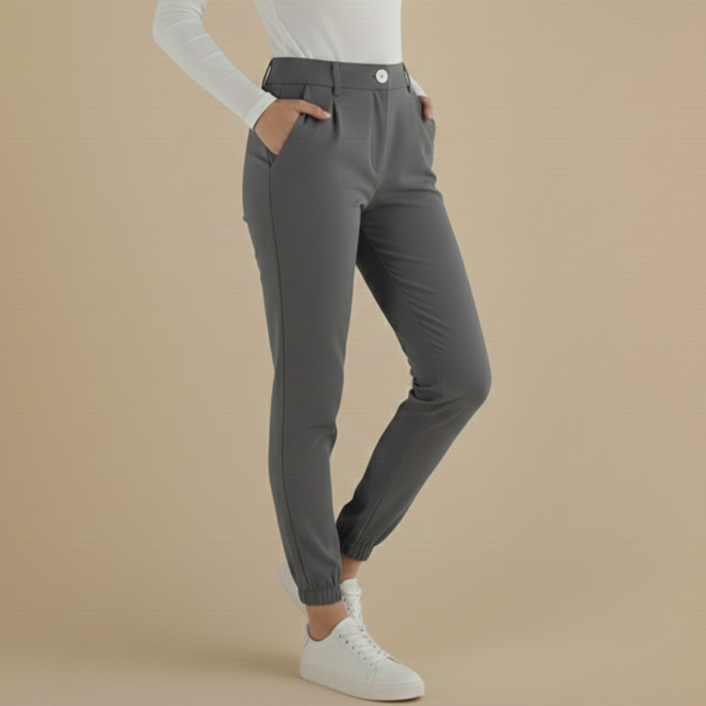 Slim fit joggingbroek met hoge taille en omslag voor dames Jelle Jora Mode