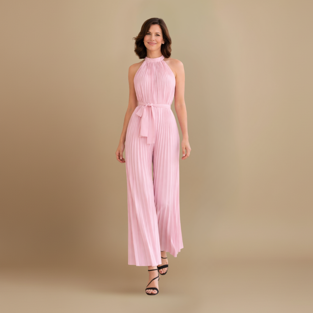 Dames geplooide jumpsuit – hoge hals ontwerp met riem Jelle Jora Mode