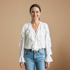 Damesblouse met ruches V-hals en lange mouwen Jelle Jora Mode