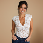 Damesblouse met kanten V-hals en korte mouwen Jelle Jora Mode