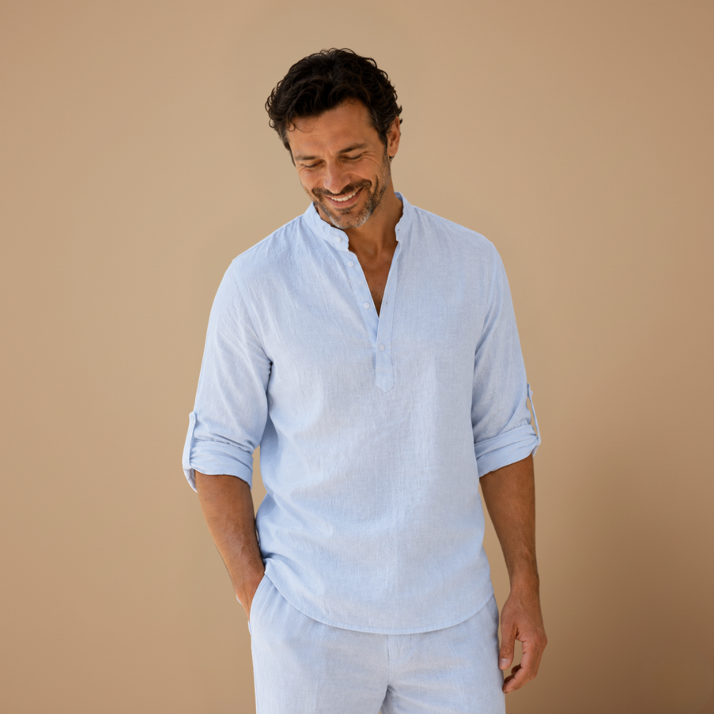 Heren casual blouse met V-hals en lange mouwen Jelle Jora Mode