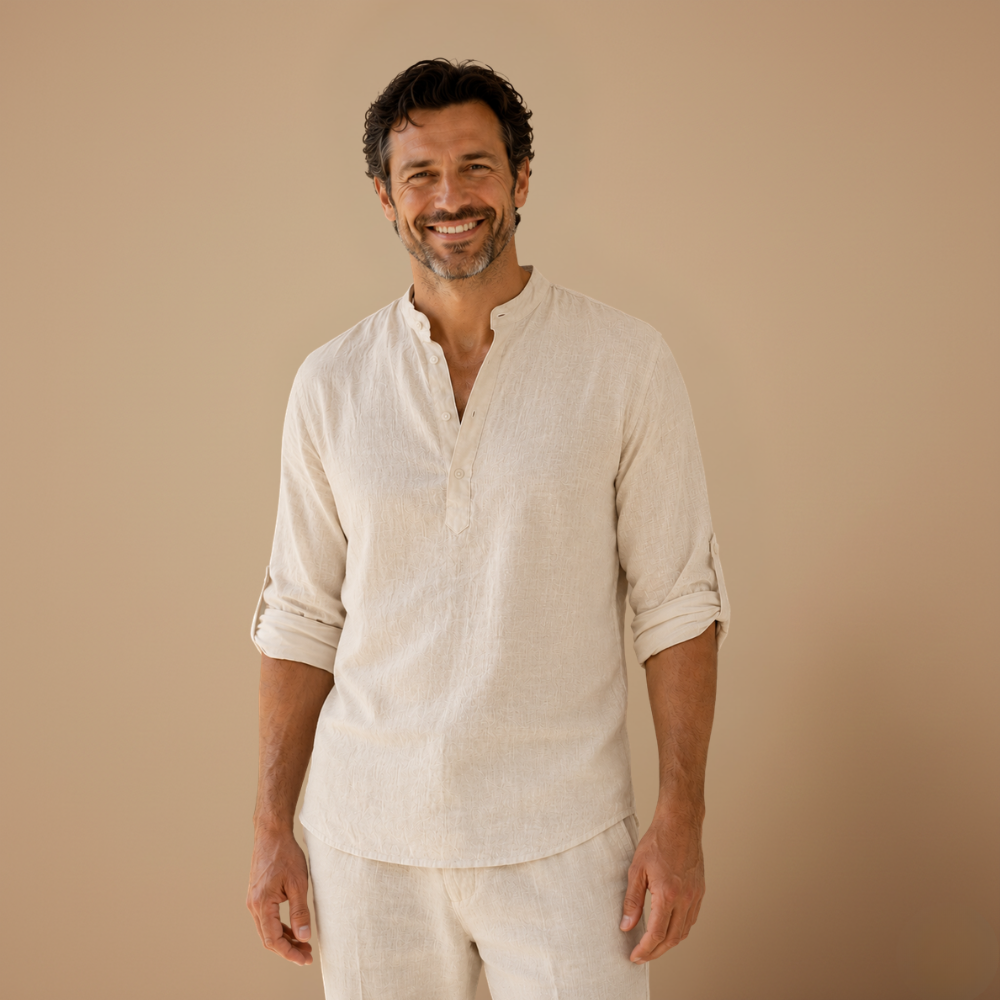 Heren casual blouse met V-hals en lange mouwen Jelle Jora Mode
