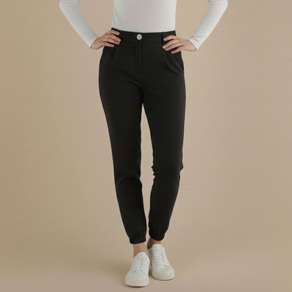 Slim fit joggingbroek met hoge taille en omslag voor dames Jelle Jora Mode