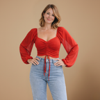 Dames getailleerde blouse met hartvormige halslijn en lange mouwen Jelle Jora Mode