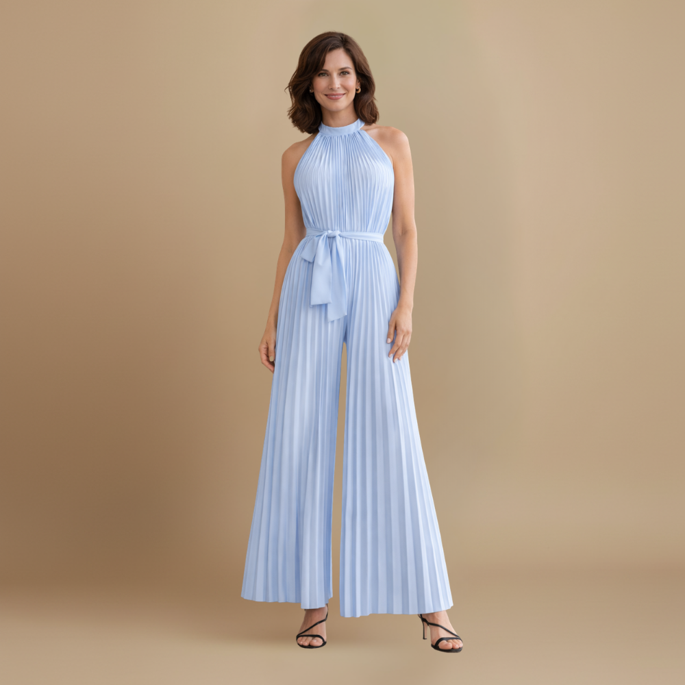 Dames geplooide jumpsuit – hoge hals ontwerp met riem Jelle Jora Mode