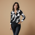 Dames blouse met print en lange mouwen met knoopsluiting Jelle Jora Mode