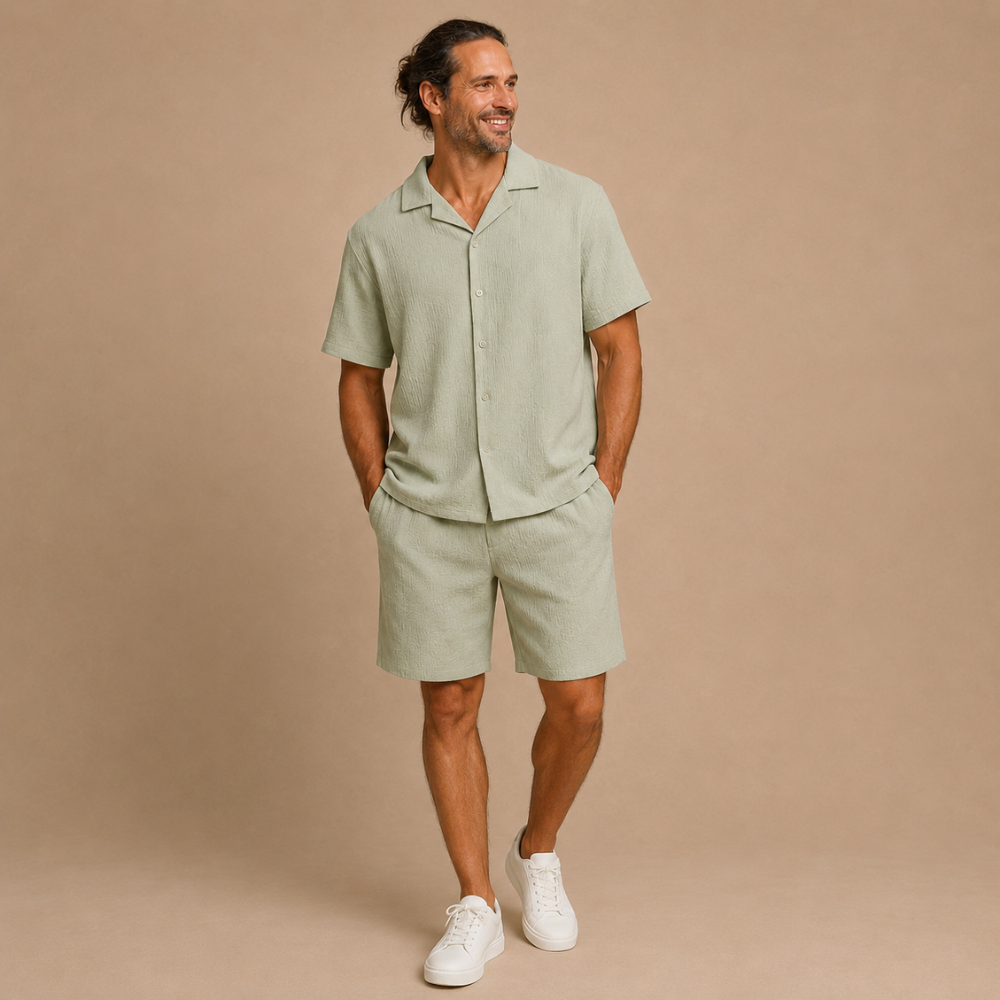 Heren set met overhemd met relaxte revers en korte broek Jelle Jora Mode