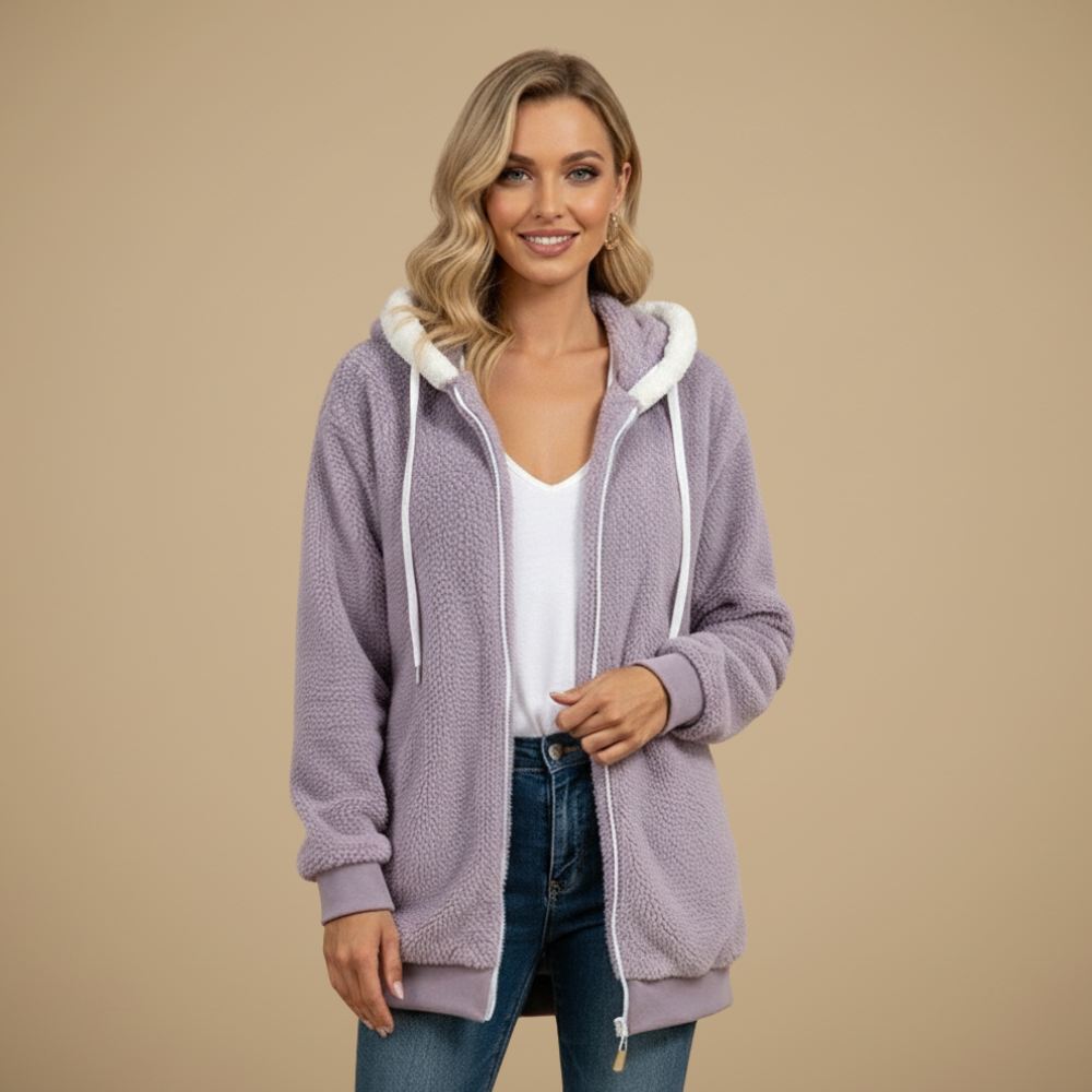 Losvallende fleece jas met capuchon voor dames Jelle Jora Mode