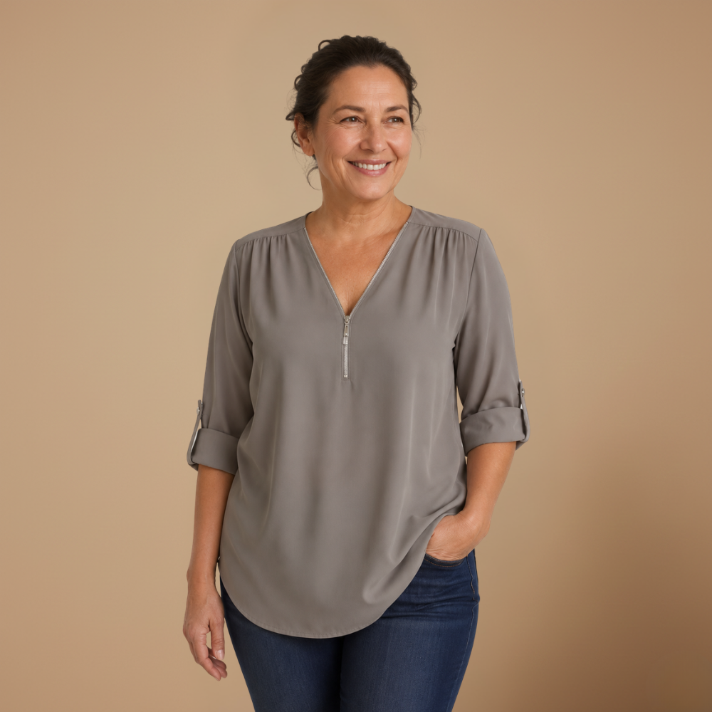 Dames blouse met V-hals en ritssluiting Jelle Jora Mode