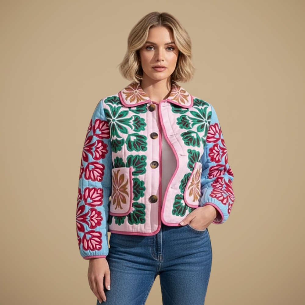 Dameskatoenen jasje met kleurrijke bloemenprint Jelle Jora Mode