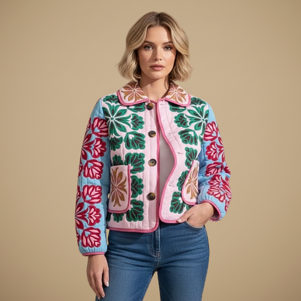 Dameskatoenen jasje met kleurrijke bloemenprint Jelle Jora Mode