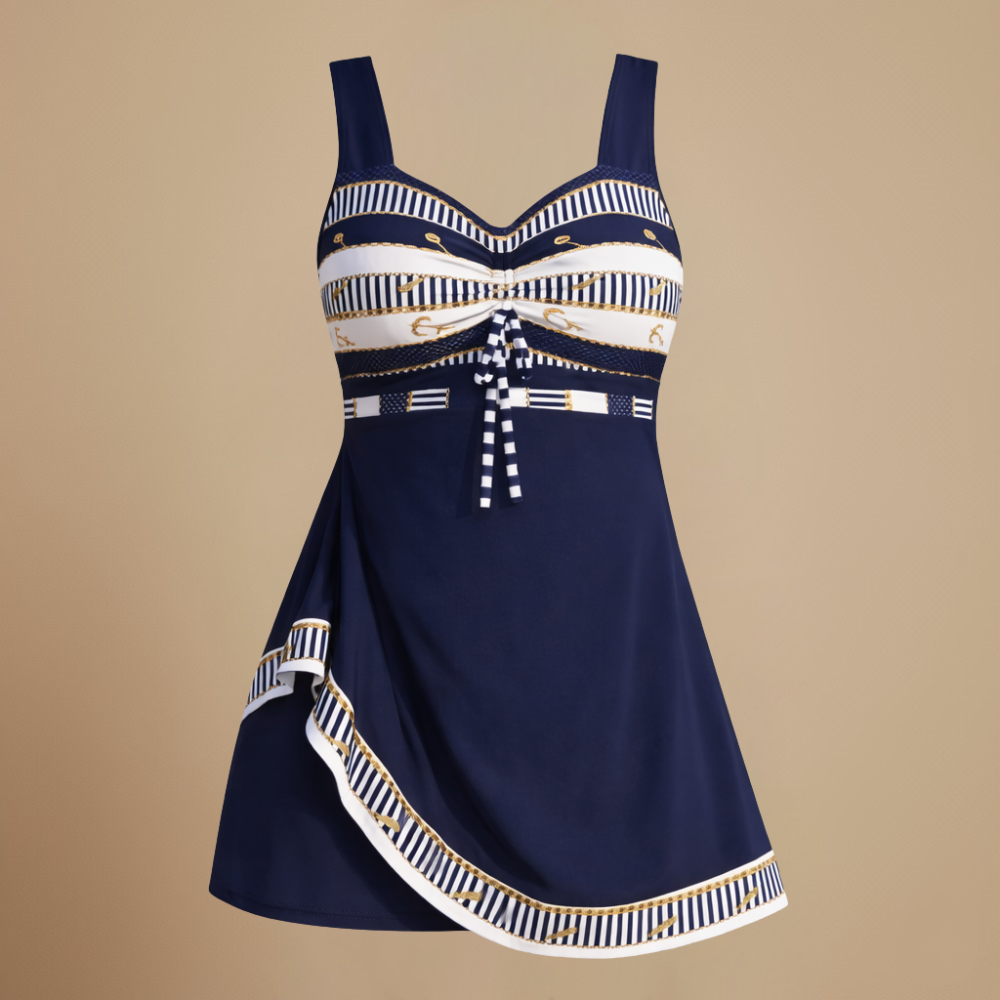 Damski tankini z dekoltem typu halter i spódniczką w kształcie litery A