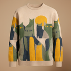 Luźny sweter vintage z nadrukiem kota