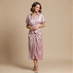 Minimalistische midi-jurk met ruches en strikbandjes voor dames Jelle Jora Mode