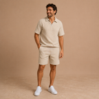 Heren casual zomerse set met gestructureerde poloshort Jelle Jora Mode