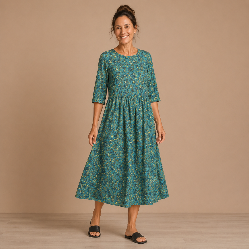 Dames midi-jurk met bloemenprint en halflange mouwen Jelle Jora Mode