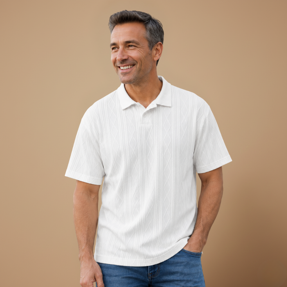 Heren casual poloshirt met korte mouwen en structuur Jelle Jora Mode