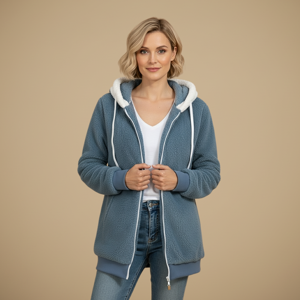 Losvallende fleece jas met capuchon voor dames Jelle Jora Mode