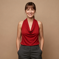 Dames-tanktop met gedrapeerde halternek open rug en zonder mouwen Jelle Jora Mode