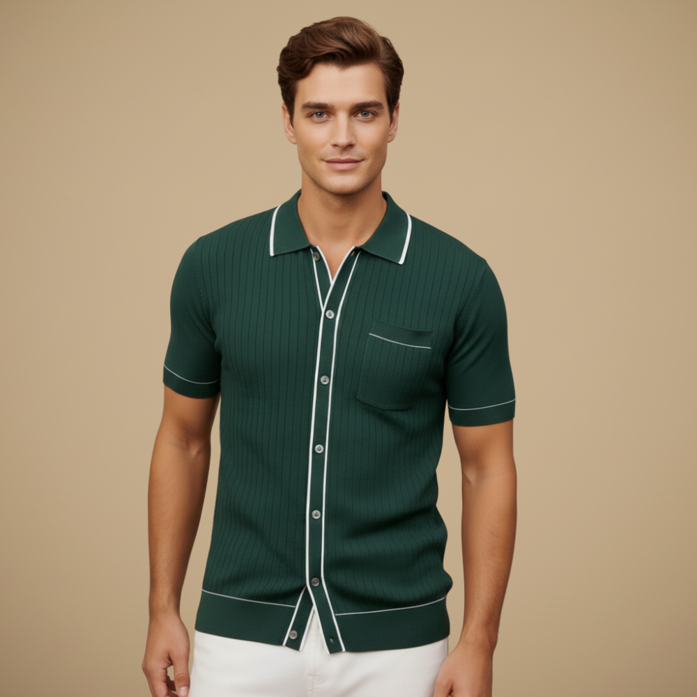 Getrimd gebreid poloshirt met korte mouwen voor heren Jelle Jora Mode